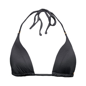 Black triangle bikini top with an extra soft touch, fine lining and thick feel. Made sustainably and ethically in Europe from finest polyamide. Perfected fit for every body shape.